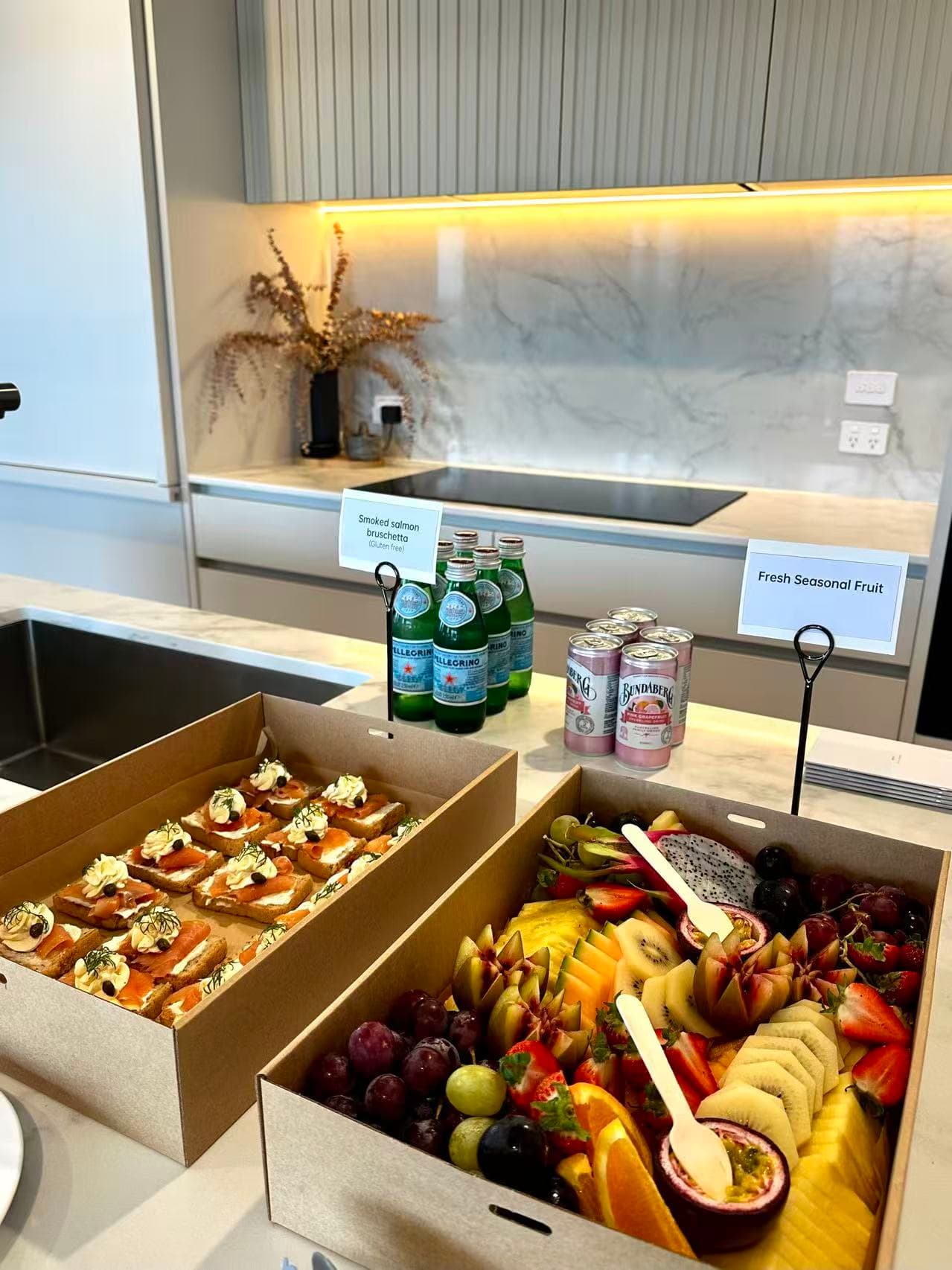 Food and refreshments prepared for visitors at a Fletcher Living open-home event